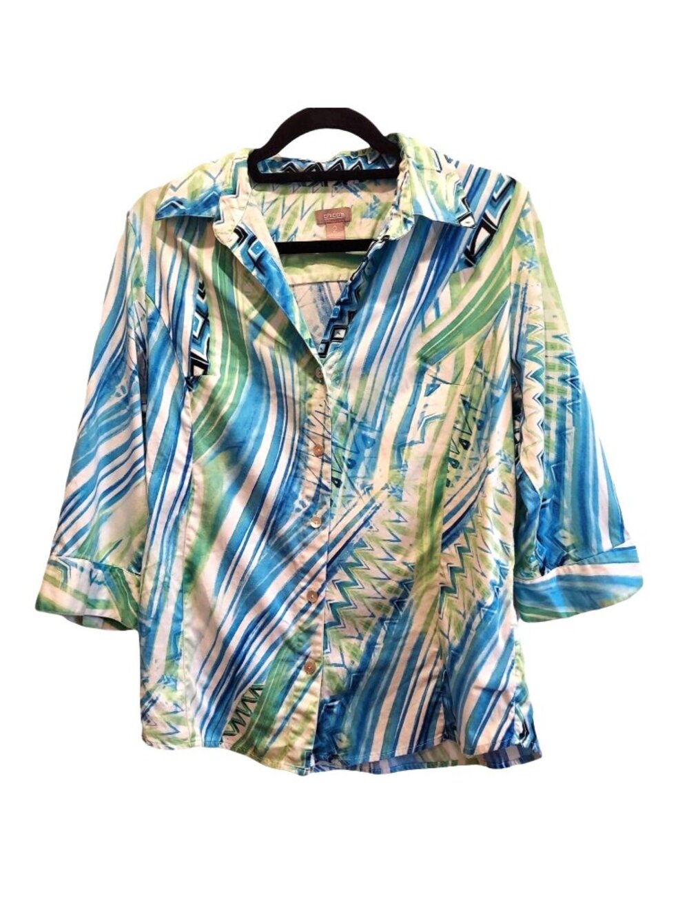 Chico's Blouse Womens L geometric bright colorful Button boho career casual fun